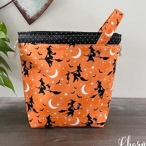 Halloween Knitting Project Bag 2 Sizes, Witches and Cats Drawstring Crochet Project Bag Sock Shawl Pouch, Gifts for Knitters Crocheters