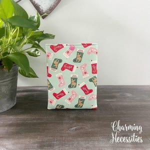 Padded Book Sleeve Kindle Sleeve Cover, Christmas Stockings on Mint, Gifts for Book Lovers Booktok Bookish Merch