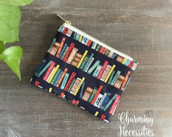 Notions Zipper Pouch, Rifle Paper Co Curio Book Club Navy, Essentials Oils Pouch, Gifts for Her Knitters Small Organization Bag Book Lovers