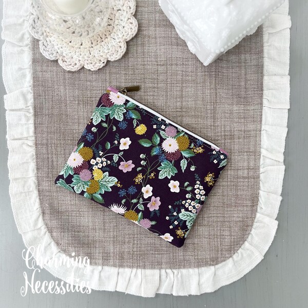 Bolsa con cremallera, Rifle Paper Co. Dahlia Berenjena, Bolsa de aceites esenciales Notions, Regalos para ella, Organización de bolsos pequeños