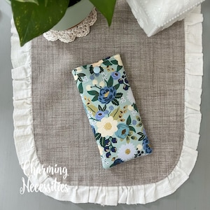 Foral Padded Glasses Case, Cute Glasses Holder, Rifle Paper Co Fabric Vintage Blossoms Mint