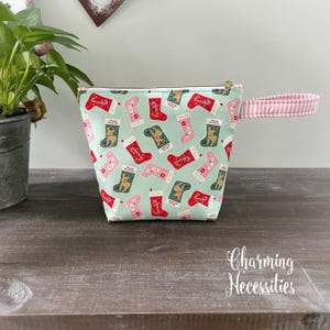 Small Zipper Knitting project Bag, Christmas Stockings Sock Knitting Bag, Crochet Sewing Pouch, Gifts for Knitters Crocheters Gifts Under 30
