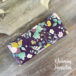 DPN case, double pointed needle holder keeper cozy pouch, rifle Paper co Dahlia Aubergine, Gifts for Knitters, Knitting Accessories