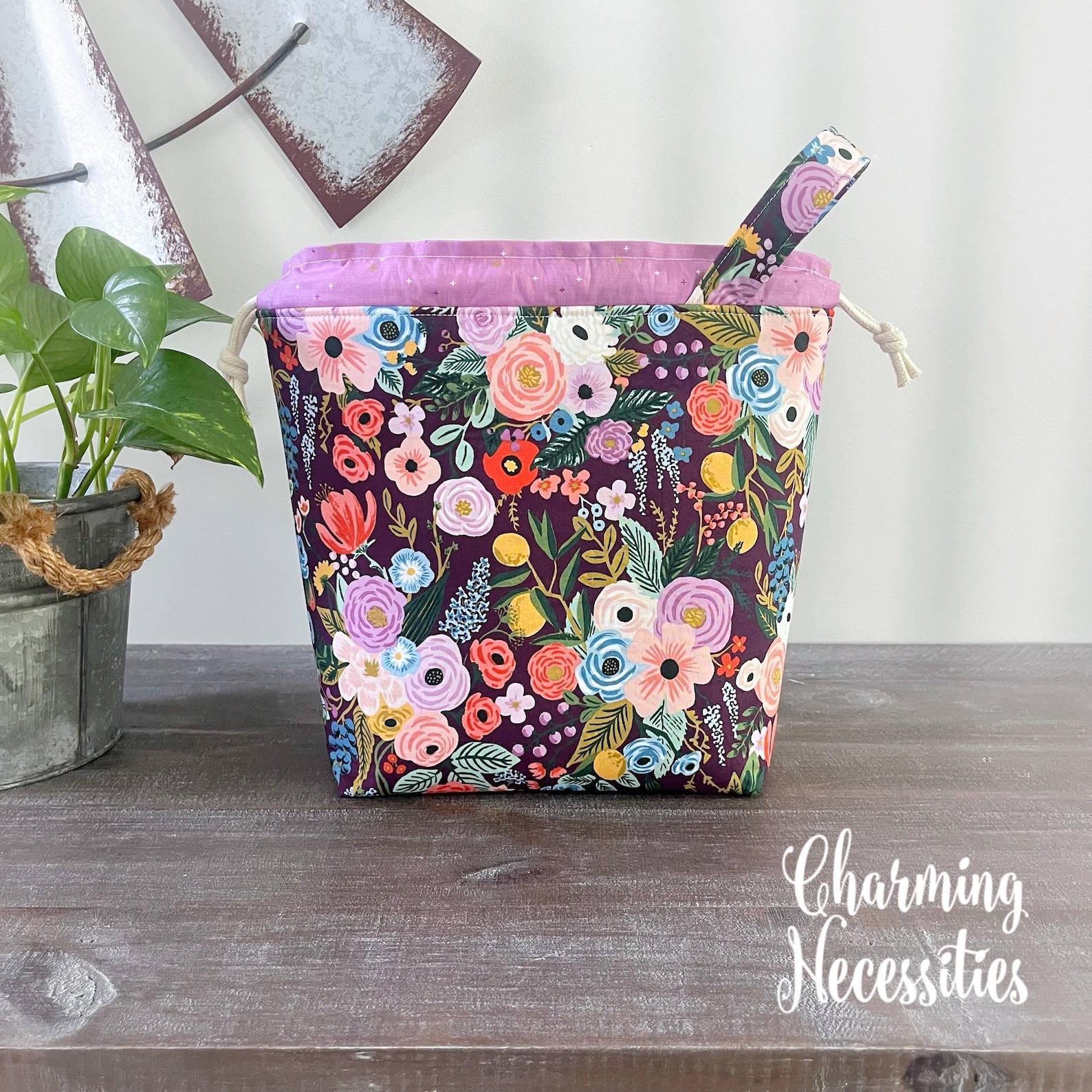 Image of Floral Drawstring Knitting / Crochet Project Bag - CharmingNecessities