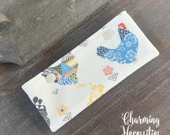 Floral Chickens DPN Case, Double Pointed Needle Holder Pouch, Cotton Knitting Accessories
