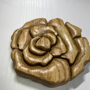 Handmade Oak Wood Rose, 3D Intarsia Wall Art