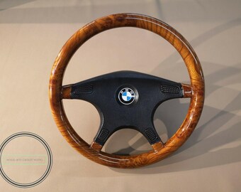 thumbnail image 2 of Vintage Wood & Aluminum Steering Wheel For BMW E24 E28 E30 E32 E34 – 380mm, Brown 2 of 4