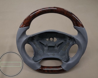 Mercedes W203 C-Class Burlwood Steering Wheel: Gray Leather