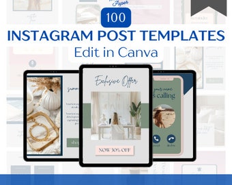 100 Instagram Post Canva Templates, Canva Templates Bundle, Social Media Templates, Editable Instagram Posts, Canva Post Designs