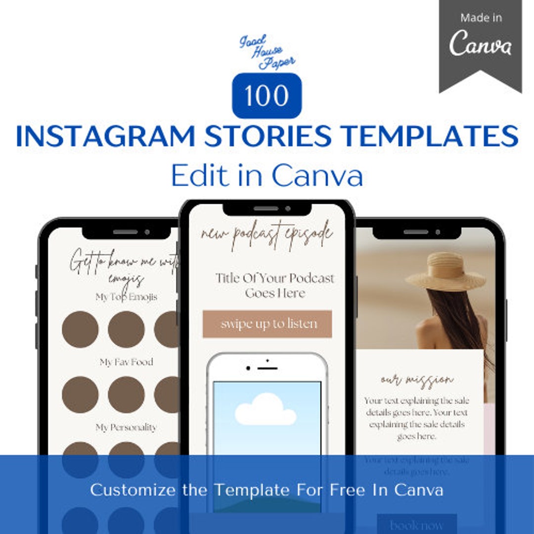 100 Pack Instagram Story Templates, Canva Editable Stories, Social ...