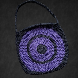 Petit sac / pochette faite main au crochet - noir et violet - 100% coton - artisanal