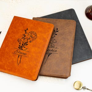 Portafolio recargable personalizado, portafolio de cuero con diseño de flor de nacimiento, diario bíblico, portadocumentos para él/papá, regalo de empresa, regalo de cumpleaños, regalo de doctorado