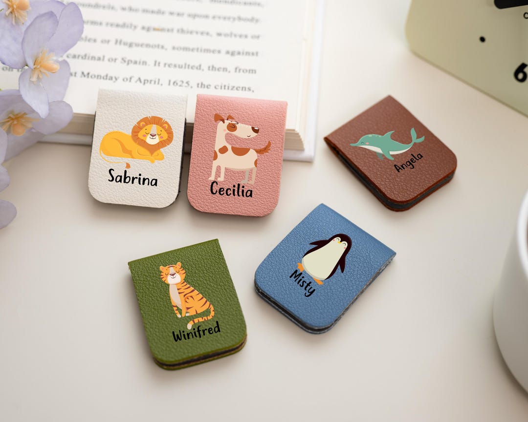 Personalized Leather Bookmarks, Animal Designs, Magnetic Page Clips ...
