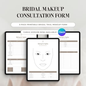 Formulario de consulta de maquillaje nupcial y plantilla de Canva para diagrama facial