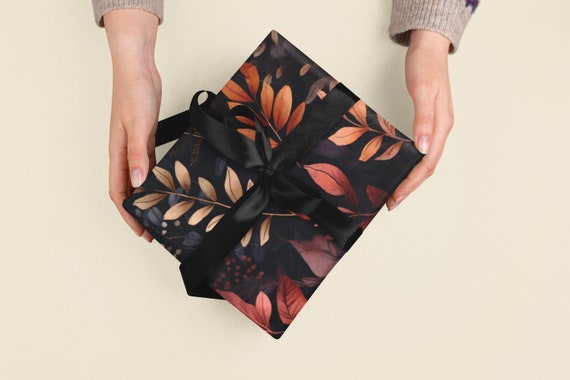 Elegant Autumn Leaves Wrapping Paper, Moody Fall Gift Wrap, Fall Wedding, Anniversary Gift for Her, Housewarming Party, October Birthday