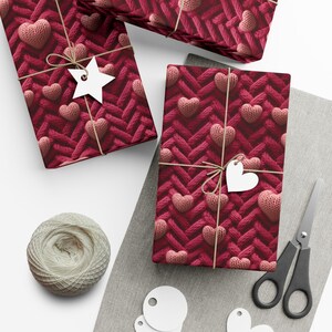 Romantic Pink Hearts Valentine&#39;s Day Wrapping Paper, Cute Dark Pink Gift Wrap, Valentine Wedding Gift, Pretty Anniversary Wrapping Paper