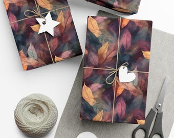 Luxurious Moody Fall Wedding Gift Wrapping Paper, Autumn Foliage Housewarming Gift Wrap, Elegant Leaf Gift Wrap, Fancy Floral Wrapping Paper