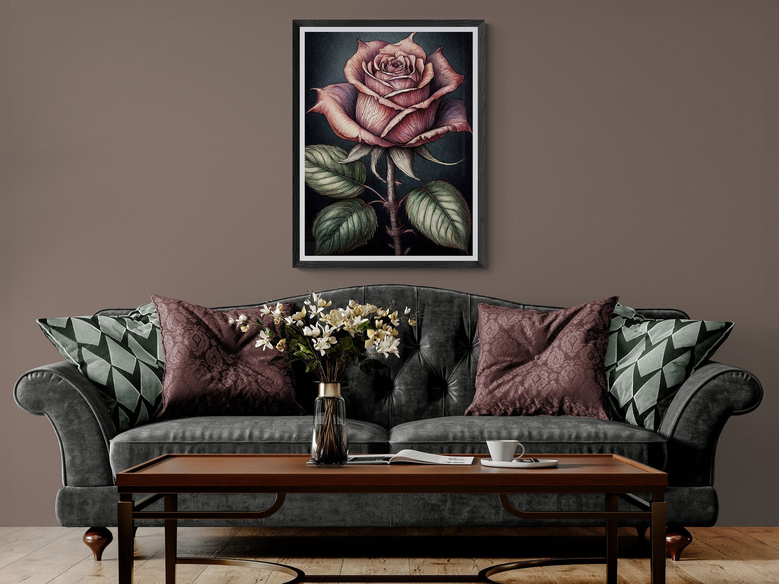 Moody Floral Digital Wall Art, Dark Red Rose Digital Art, Digital ...