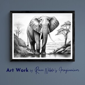 Elephant Sketch Wall Art, Black and white, Digital Download, great Safari nursery print, African Animal Decor.