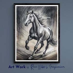 Abstract Horse illustration, Farmhouse Home Decor, Digital Download, with Dark color tones.