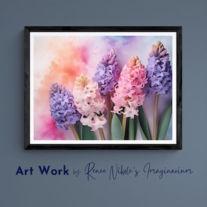 Hyacinth Flower Wall Art, Nursery Print, Digital Download Printable Art, Watercolor Print.