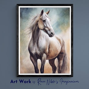 Horse Portrait digital illustration, Farmhouse Home Decor, Digital Download, with Light color tones.