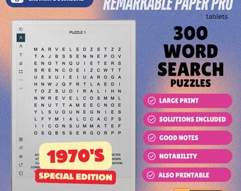 300 Caça-Palavras para o tablet reMarkable Paper Pro - Edição Especial dos Anos 70