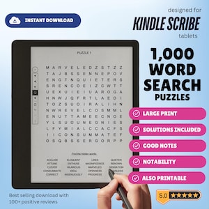 1,000 Word Search Puzzles for the Kindle Scribe tablet