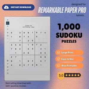 1.000 puzzle Sudoku per il tablet reMarkable Paper Pro