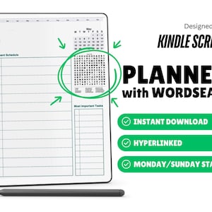 Peut inclure: Un agenda numérique pour Kindle Scribe, avec une recherche de mots. L'agenda comprend un calendrier des rendez-vous et une section pour les tâches les plus importantes. Il est téléchargeable instantanément, hyperlié et propose un démarrage lundi/dimanche.
