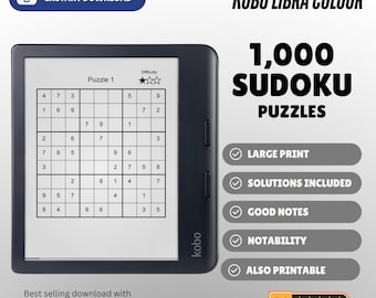 1.000 quebra-cabeças de Sudoku para Kobo Libra Color, Elipsa, Elipsa 2E, Sage