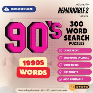 300 Word Search Puzzles for the Remarkable 2 tablet - 1990s Special Edition