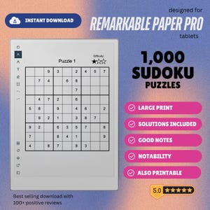 1.000 puzzle Sudoku per il tablet reMarkable Paper Pro