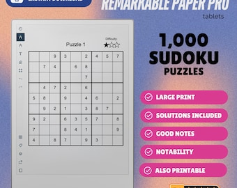 1.000 quebra-cabeças de Sudoku para o tablet reMarkable Paper Pro