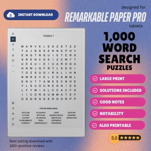 1.000 puzzle di ricerca di parole per il tablet reMarkable Paper Pro