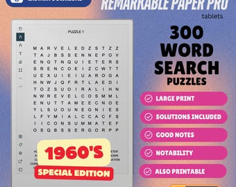 300 Caça-Palavras para o tablet reMarkable Paper Pro - Edição Especial dos Anos 60