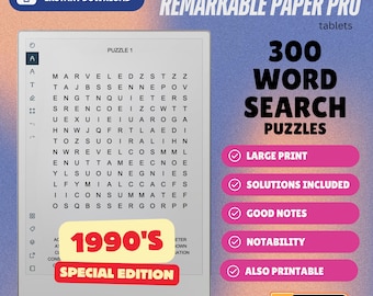 300 sopas de letras para la tableta reMarkable Paper Pro - Edición especial de los años 90