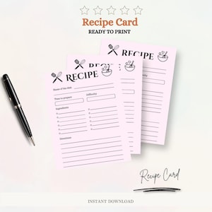 Recipe Cards Printable - Editable Recipe Cards - Minimalist Recipe Cards - Cooking Recipe Cards - Custom Recipe Cards - Instant Download