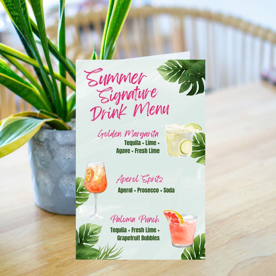 Printable Summer Signature Drink Menu | Editable 11x17 Bar Sign ...