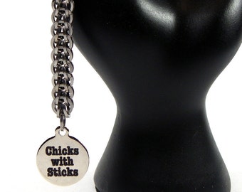 Chicks with Sticks Key Chain - Chainmaille Key Chain - Knitting Key Chain - Unique Knitting Gift - Swap Gift - Stocking Stuffer