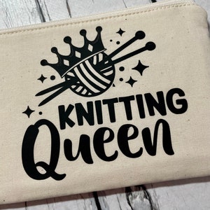 Zipper Pouch for Knitting, Crochet, Sewing and Craft Notions, Knitting Queen, Gift Idea for Knitter, Gadget or Cosmetics Case image 4