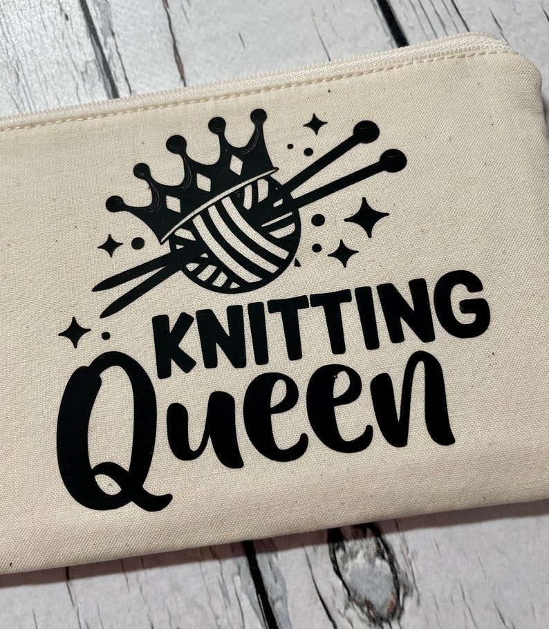 Zipper Pouch for Knitting, Crochet, Sewing and Craft Notions, Knitting Queen, Gift Idea for Knitter, Gadget or Cosmetics Case image 4