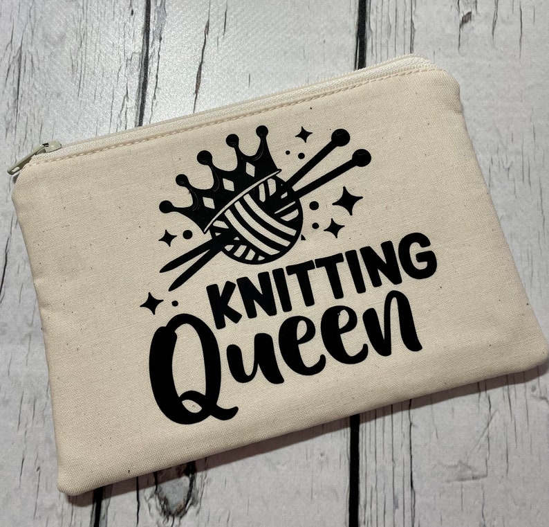 Zipper Pouch for Knitting, Crochet, Sewing and Craft Notions, Knitting Queen, Gift Idea for Knitter, Gadget or Cosmetics Case image 1