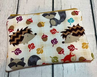 Small Zipper Pouch, Gadget Case, Coin Purse, Case for Knitting Notions - Notions Pouch - Gift for a Knitter - Forest Creatures