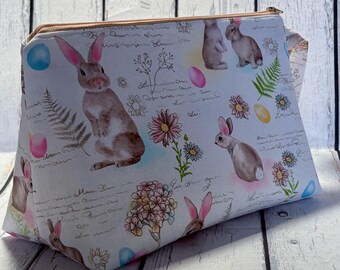 Bunny Hop Wide Bottom Wedge Knitting Project Bag - Medium Sock Project Bag - Zippered Project Bag - Crochet Bag - Wedge Bag