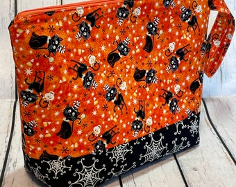 Large Knitting Project Bag - Halloween Cats  -  Large Project Bag - Zippered Project Bag - Crochet Project Bag - Storage Bag