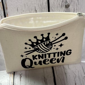 Zipper Pouch for Knitting, Crochet, Sewing and Craft Notions, Knitting Queen, Gift Idea for Knitter, Gadget or Cosmetics Case image 3