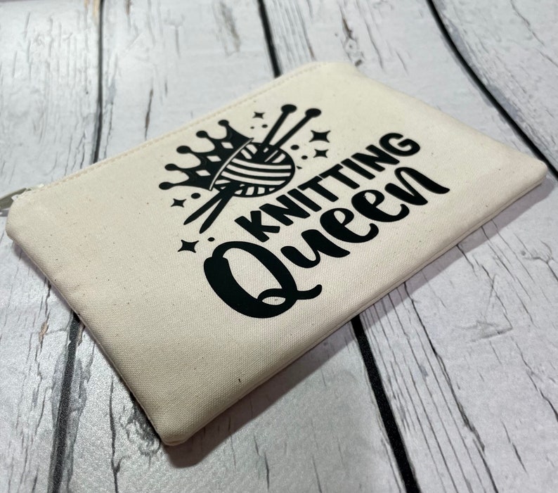 Zipper Pouch for Knitting, Crochet, Sewing and Craft Notions, Knitting Queen, Gift Idea for Knitter, Gadget or Cosmetics Case image 7