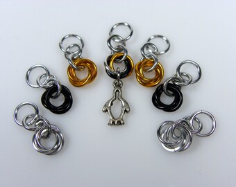 Penguin Stitch Markers - Small Knitting Stitch Markers - Chainmaille Stitch Markers - Sock Stitch Markers - Little Stitchmarkers