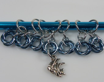 Stitch Markers - Fish Knitting Stitch Markers - Light Blue Stitch Markers - Chainmaille Stitch Markers - Moebius Stitch Marker